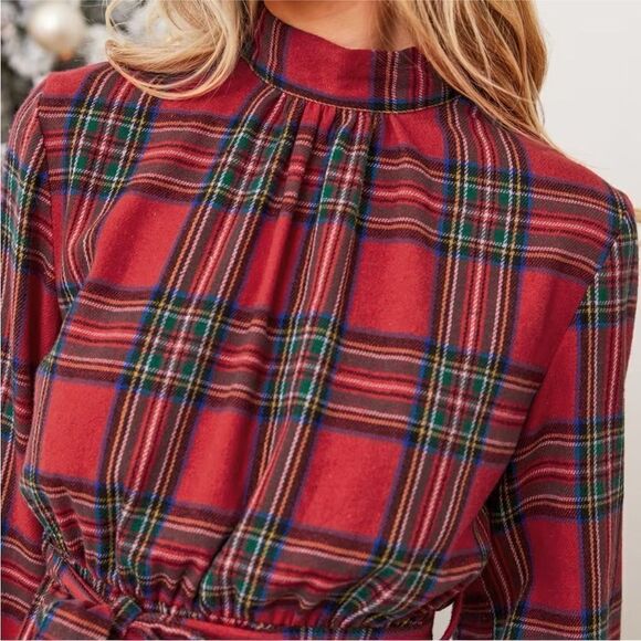 Cupshe Stand Collar Belted Ruffle Frill Plaid Gingham Check Dress Open Tie Back - Picture 4 of 11